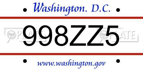 998ZZ5 District Of Columbia License Plate