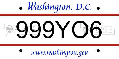 999YO6 District Of Columbia License Plate