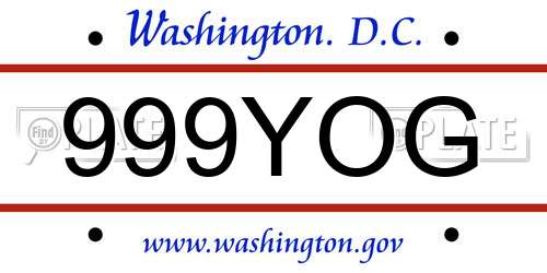 999YOG District Of Columbia License Plate