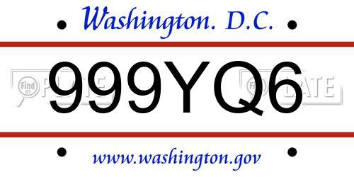 999YQ6 District Of Columbia License Plate
