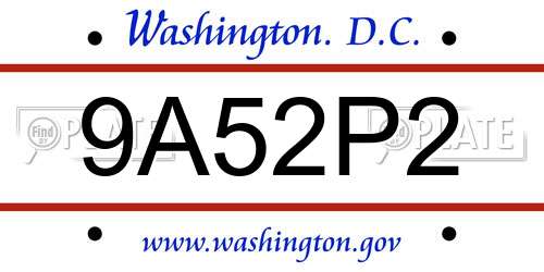 9A52P2 District Of Columbia License Plate