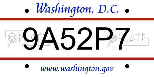 9A52P7 District Of Columbia License Plate