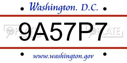 9A57P7 District Of Columbia License Plate