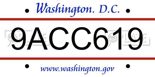 9ACC619 District Of Columbia License Plate