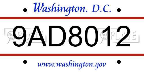 9AD8012 District Of Columbia License Plate