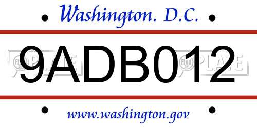 9ADB012 District Of Columbia License Plate