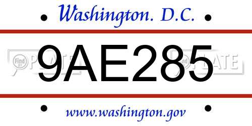 9AE285 District Of Columbia License Plate