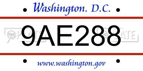 9AE288 District Of Columbia License Plate