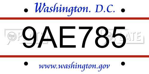 9AE785 District Of Columbia License Plate