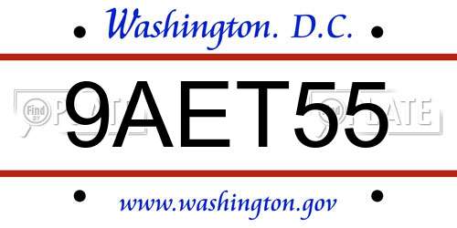 9AET55 District Of Columbia License Plate