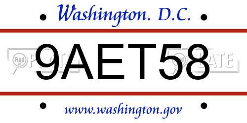9AET58 District Of Columbia License Plate
