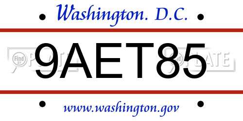 9AET85 District Of Columbia License Plate