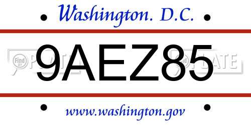 9AEZ85 District Of Columbia License Plate