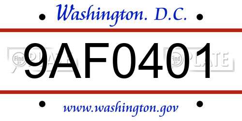 9AF0401 District Of Columbia License Plate