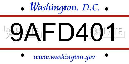 9AFD401 District Of Columbia License Plate