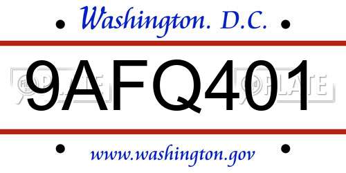 9AFQ401 District Of Columbia License Plate