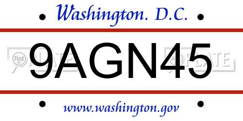 9AGN45 District Of Columbia License Plate