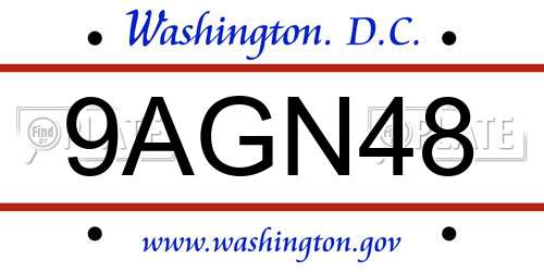 9AGN48 District Of Columbia License Plate