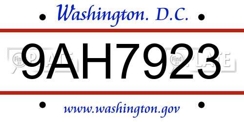 9AH7923 District Of Columbia License Plate