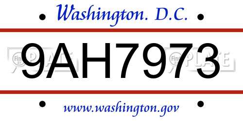 9AH7973 District Of Columbia License Plate