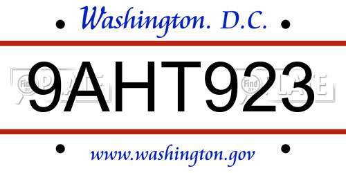 9AHT923 District Of Columbia License Plate