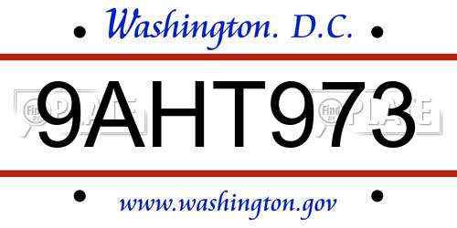 9AHT973 District Of Columbia License Plate