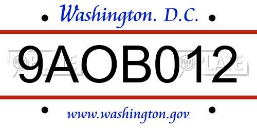 9AOB012 District Of Columbia License Plate