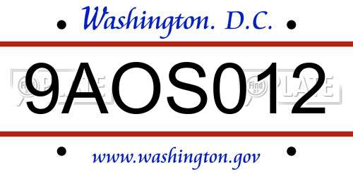 9AOS012 District Of Columbia License Plate