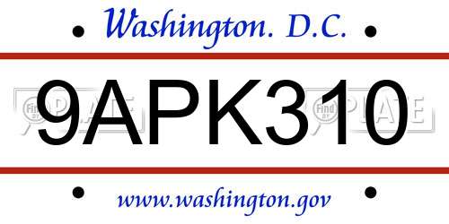 9APK310 District Of Columbia License Plate