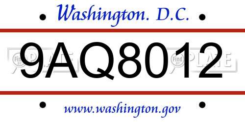 9AQ8012 District Of Columbia License Plate