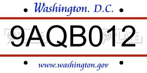 9AQB012 District Of Columbia License Plate