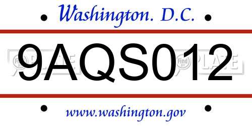 9AQS012 District Of Columbia License Plate