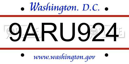 9ARU924 District Of Columbia License Plate