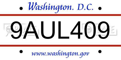 9AUL409 District Of Columbia License Plate
