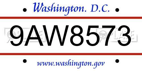 9AW8573 District Of Columbia License Plate