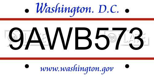 9AWB573 District Of Columbia License Plate
