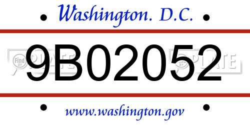 9B02052 District Of Columbia License Plate