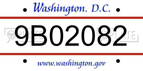 9B02082 District Of Columbia License Plate