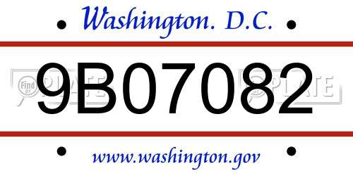 9B07082 District Of Columbia License Plate