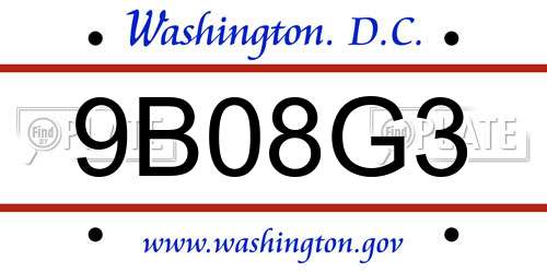 9B08G3 District Of Columbia License Plate