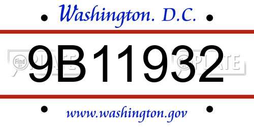 9B11932 District Of Columbia License Plate