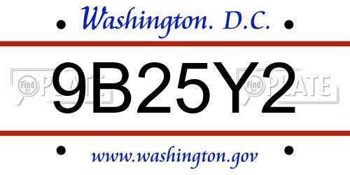 9B25Y2 District Of Columbia License Plate