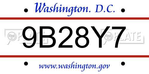 9B28Y7 District Of Columbia License Plate