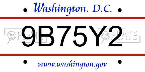 9B75Y2 District Of Columbia License Plate
