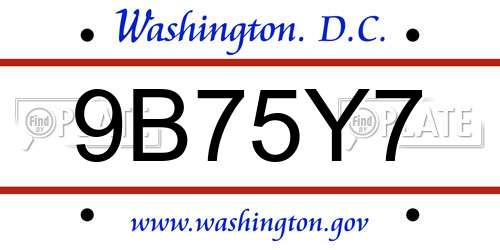 9B75Y7 District Of Columbia License Plate