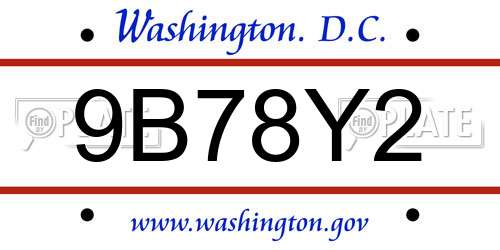 9B78Y2 District Of Columbia License Plate