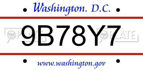 9B78Y7 District Of Columbia License Plate