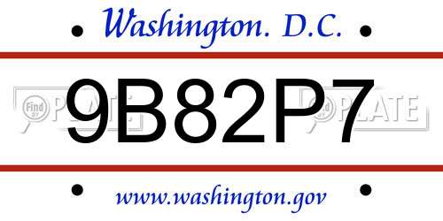 9B82P7 District Of Columbia License Plate