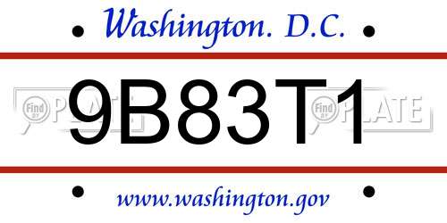 9B83T1 District Of Columbia License Plate