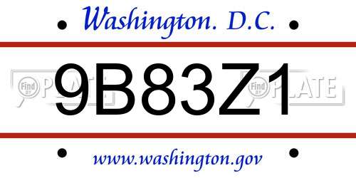 9B83Z1 District Of Columbia License Plate